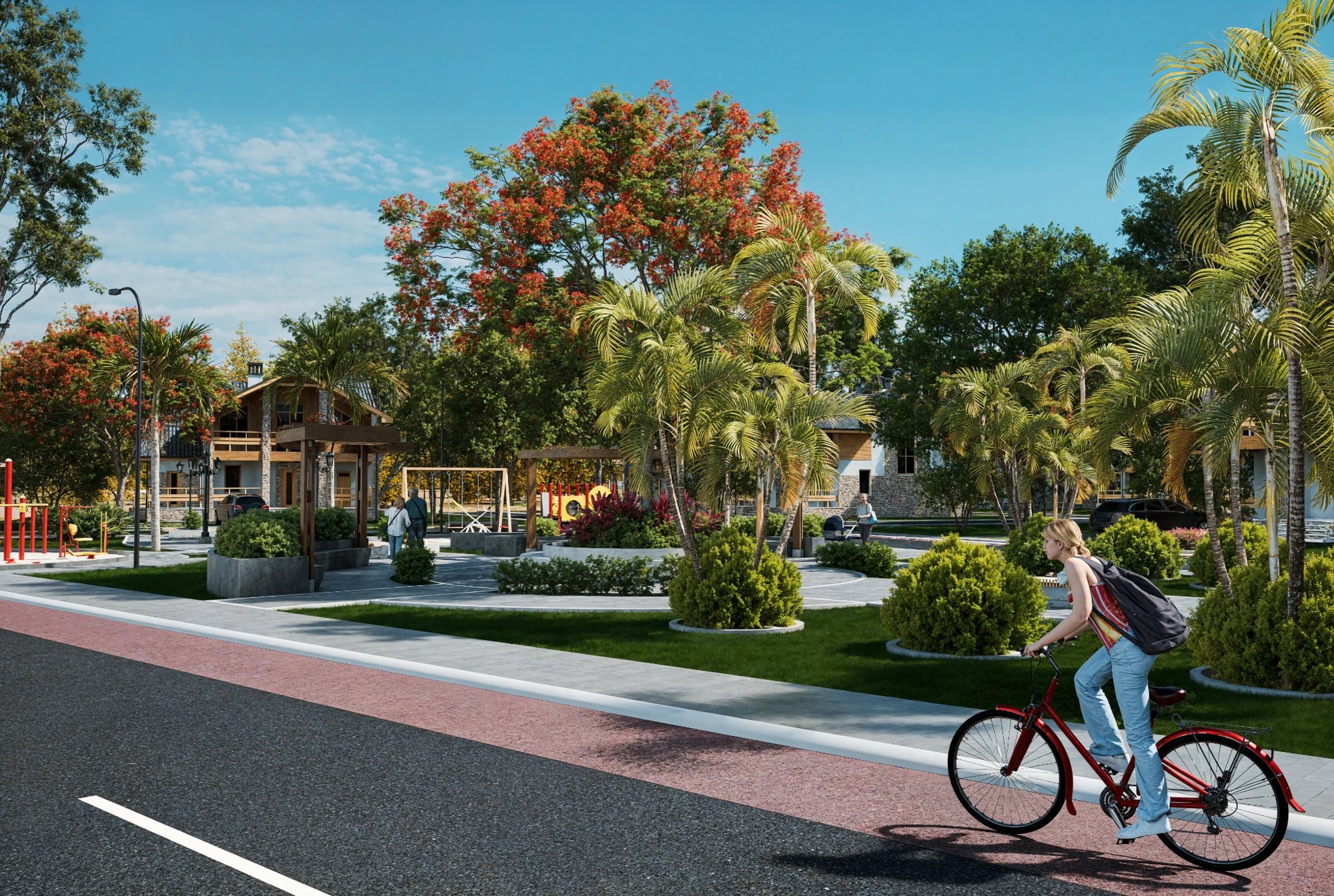 Render conceptual de la ciclovía y áreas verdes